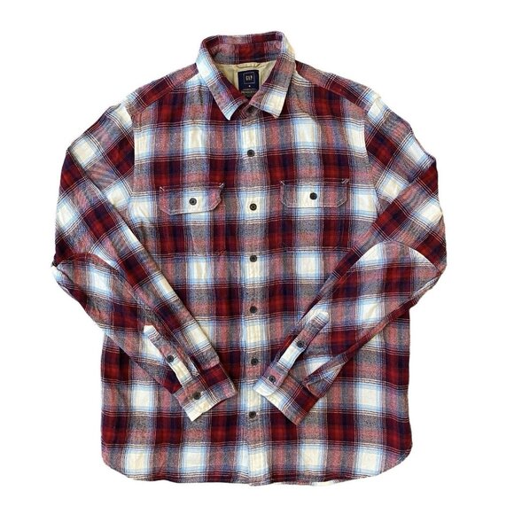 Gap + Pendleton Flannel Shirt Womens Large Blue Reg Plaid Boyfriend Fit - Picture 1 of 8